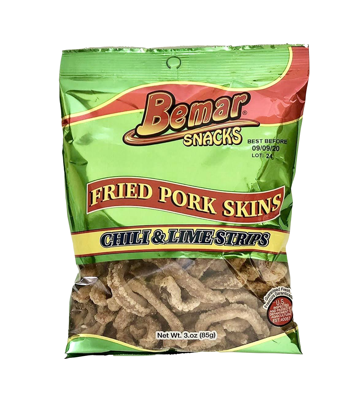 Fried Pork Skins Chili & Lime Strips Bemar Snacks
