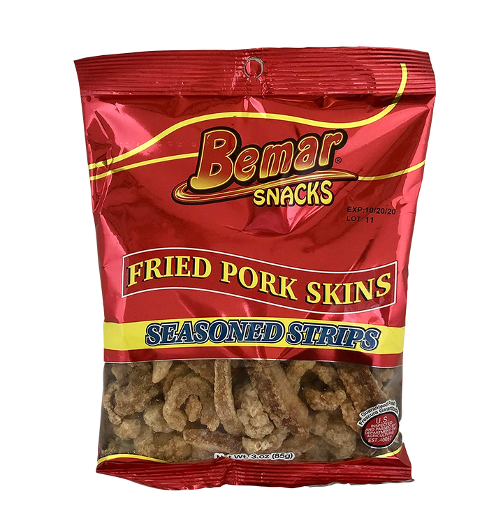 Fried Pork Skins Seasoned Strips Bemar Snacks